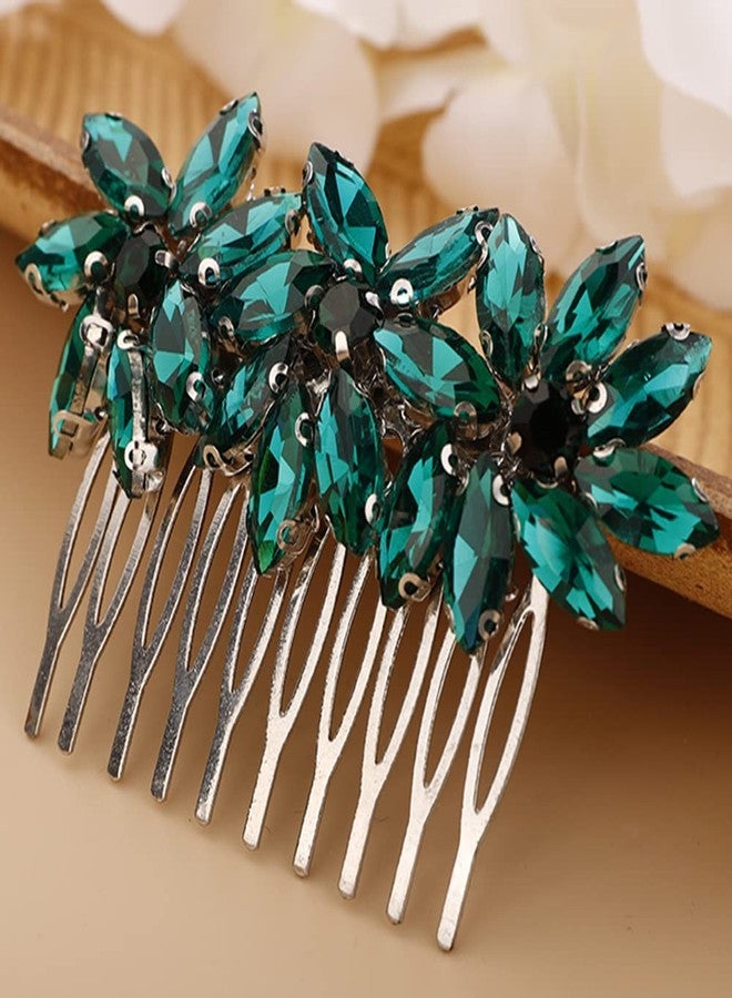 BERYUAN Crystal Flower Hair Comb for Women Girls Prom Crystals Hair Comb Wedding Headpiece for Bride Bridemaid Flower Girls Green - Image 1
